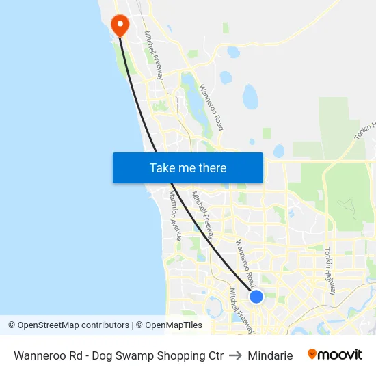 Wanneroo Rd - Dog Swamp Shopping Ctr to Mindarie map
