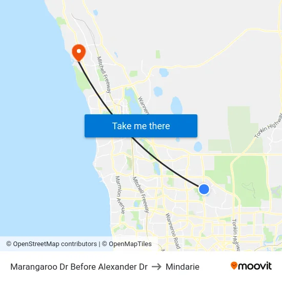 Marangaroo Dr Before Alexander Dr to Mindarie map