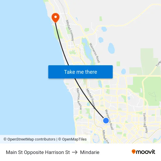Main St Opposite Harrison St to Mindarie map