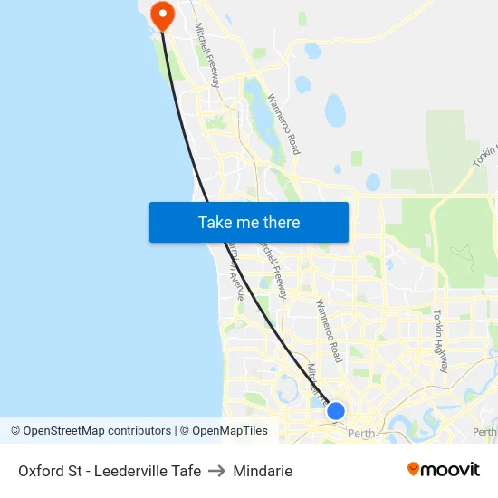 Oxford St - Leederville Tafe to Mindarie map