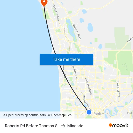 Roberts Rd Before Thomas St to Mindarie map