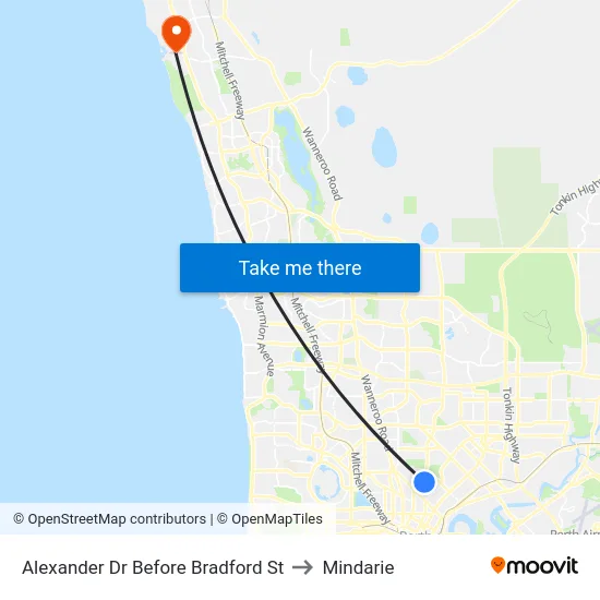 Alexander Dr Before Bradford St to Mindarie map