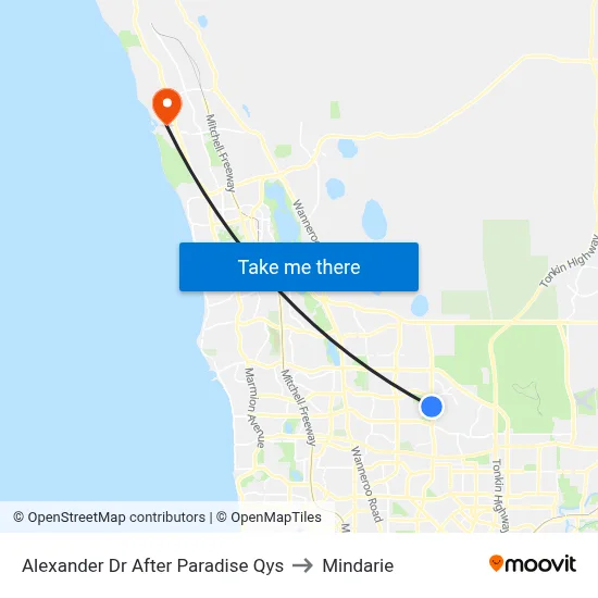 Alexander Dr After Paradise Qys to Mindarie map