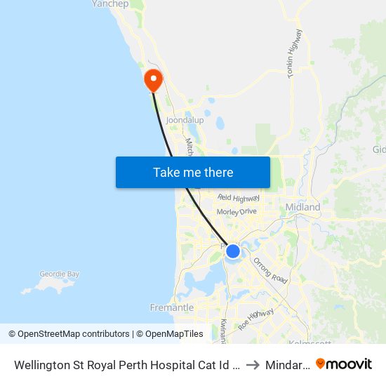 Wellington St Royal Perth Hospital Cat Id 69 to Mindarie map