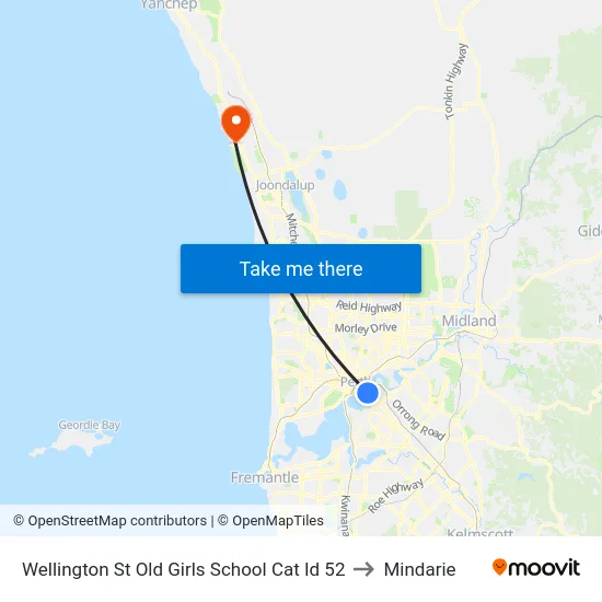Wellington St Old Girls School Cat Id 52 to Mindarie map