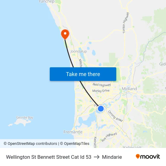 Wellington St Bennett Street Cat Id 53 to Mindarie map