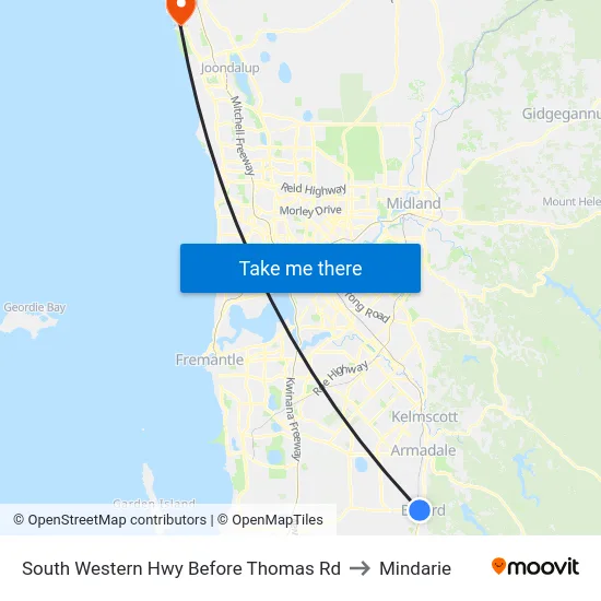 South Western Hwy Before Thomas Rd to Mindarie map
