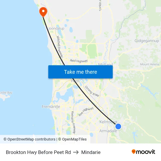 Brookton Hwy Before Peet Rd to Mindarie map