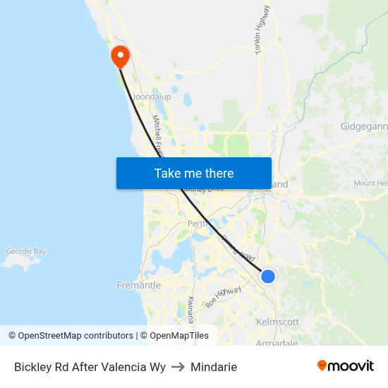Bickley Rd After Valencia Wy to Mindarie map