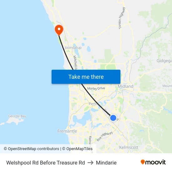 Welshpool Rd Before Treasure Rd to Mindarie map