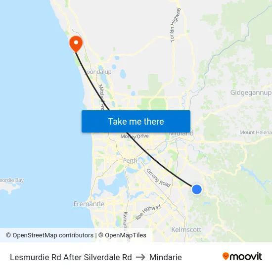 Lesmurdie Rd After Silverdale Rd to Mindarie map