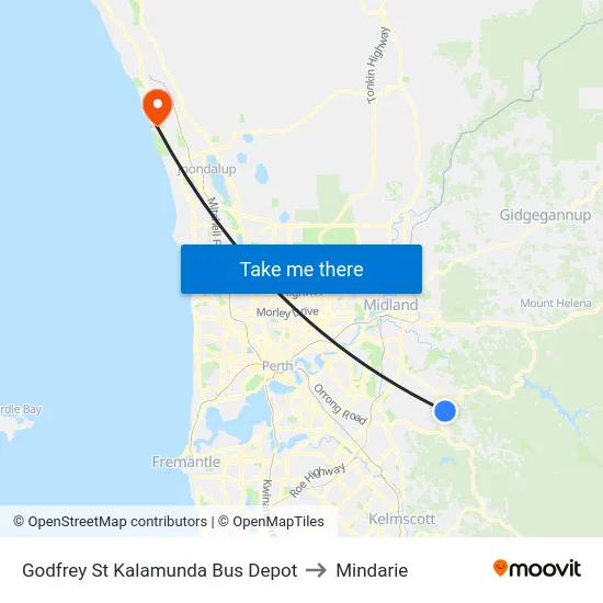 Godfrey St Kalamunda Bus Depot to Mindarie map