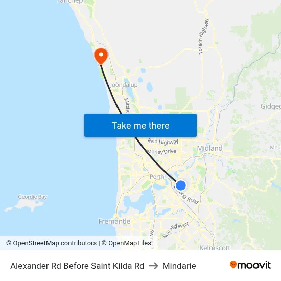 Alexander Rd Before Saint Kilda Rd to Mindarie map