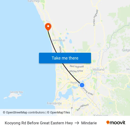 Kooyong Rd Before Great Eastern Hwy to Mindarie map