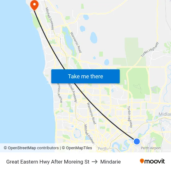 Great Eastern Hwy After Moreing St to Mindarie map