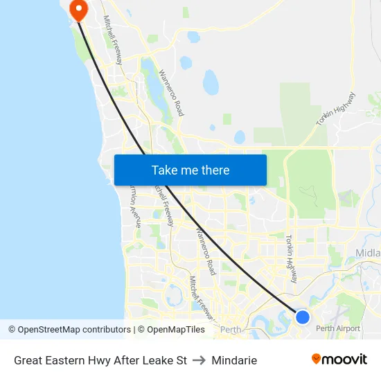 Great Eastern Hwy After Leake St to Mindarie map