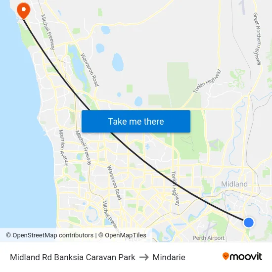 Midland Rd Banksia Caravan Park to Mindarie map
