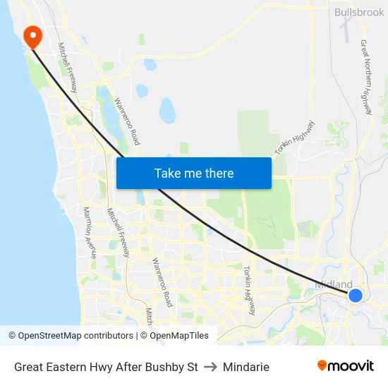 Great Eastern Hwy After Bushby St to Mindarie map