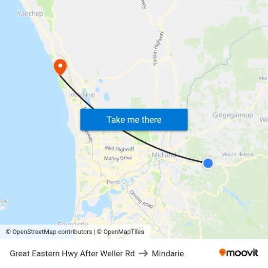 Great Eastern Hwy After Weller Rd to Mindarie map