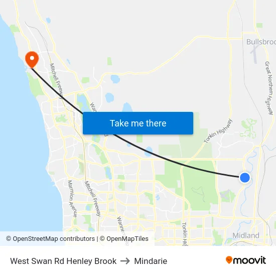 West Swan Rd Henley Brook to Mindarie map