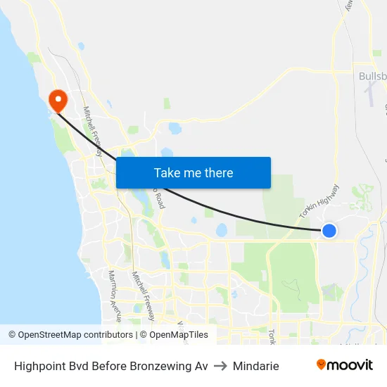 Highpoint Bvd Before Bronzewing Av to Mindarie map
