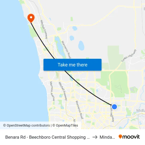 Benara Rd - Beechboro Central Shopping Ctr to Mindarie map