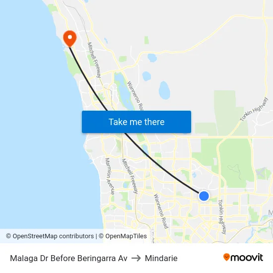 Malaga Dr Before Beringarra Av to Mindarie map