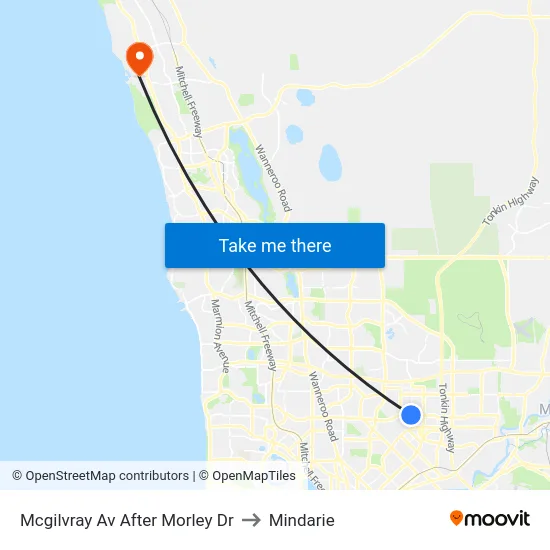 Mcgilvray Av After Morley Dr to Mindarie map