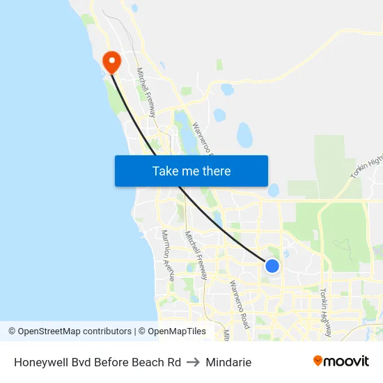 Honeywell Bvd Before Beach Rd to Mindarie map