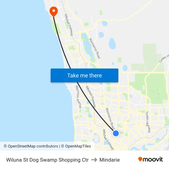 Wiluna St Dog Swamp Shopping Ctr to Mindarie map