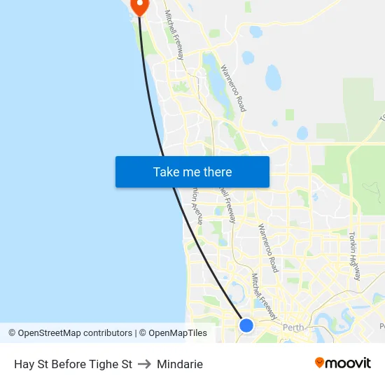 Hay St Before Tighe St to Mindarie map