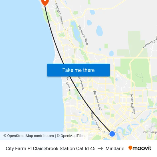 City Farm Pl Claisebrook Station Cat Id 45 to Mindarie map