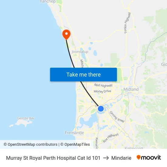 Murray St Royal Perth Hospital Cat Id 101 to Mindarie map