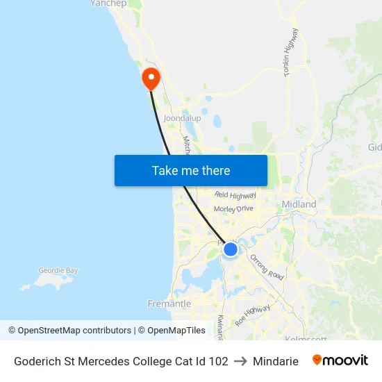 Goderich St Mercedes College Cat Id 102 to Mindarie map