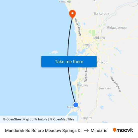 Mandurah Rd Before Meadow Springs Dr to Mindarie map