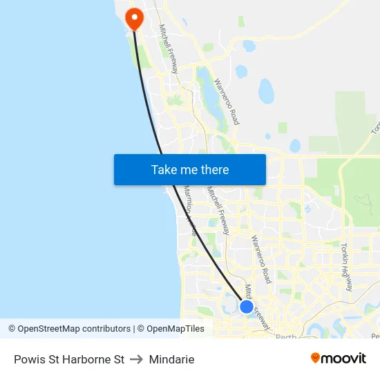 Powis St Harborne St to Mindarie map
