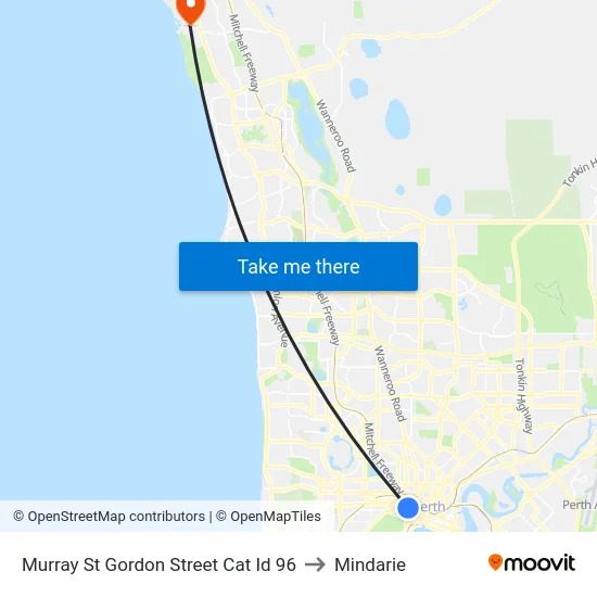 Murray St Gordon Street Cat Id 96 to Mindarie map