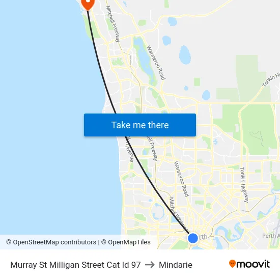 Murray St Milligan Street Cat Id 97 to Mindarie map