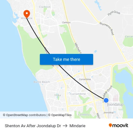 Shenton Av After Joondalup Dr to Mindarie map