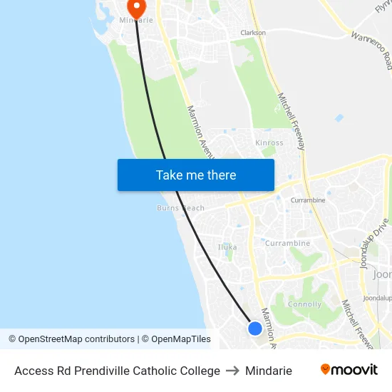 Access Rd Prendiville Catholic College to Mindarie map