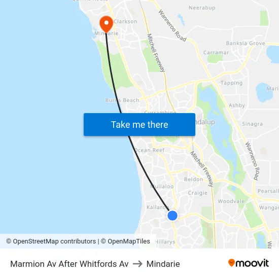 Marmion Av After Whitfords Av to Mindarie map