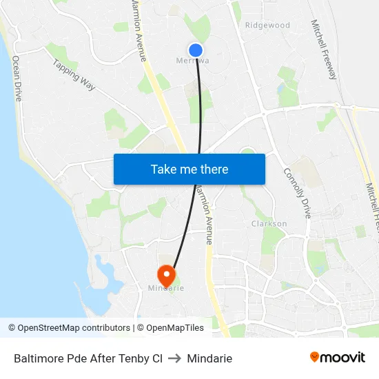 Baltimore Pde After Tenby Cl to Mindarie map