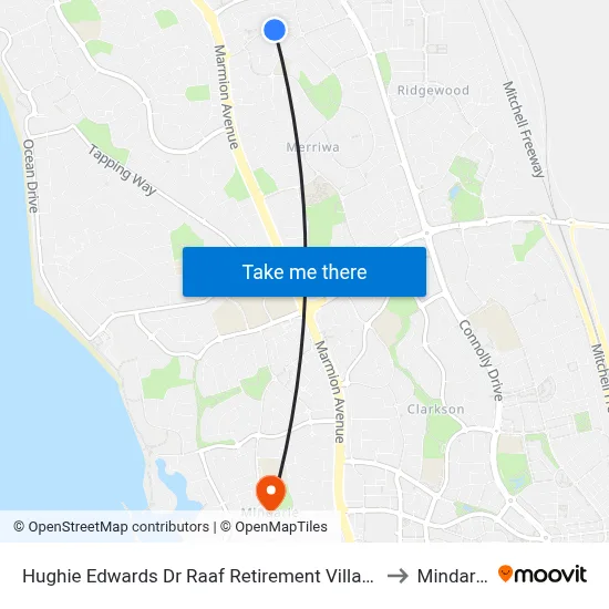 Hughie Edwards Dr Raaf Retirement Village to Mindarie map