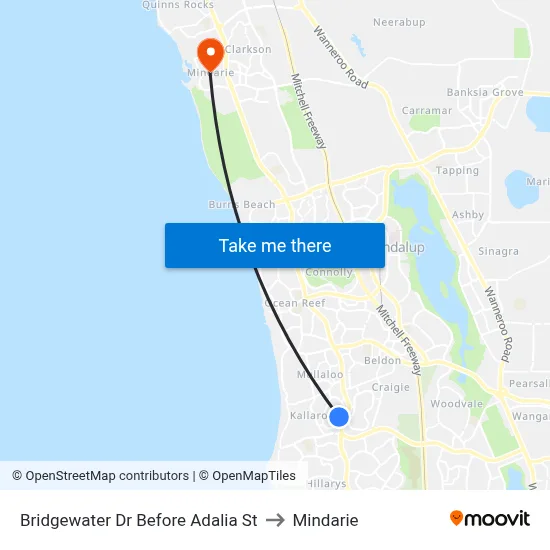 Bridgewater Dr Before Adalia St to Mindarie map