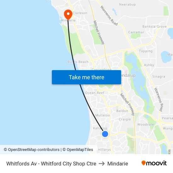 Whitfords Av - Whitford City Shop Ctre to Mindarie map
