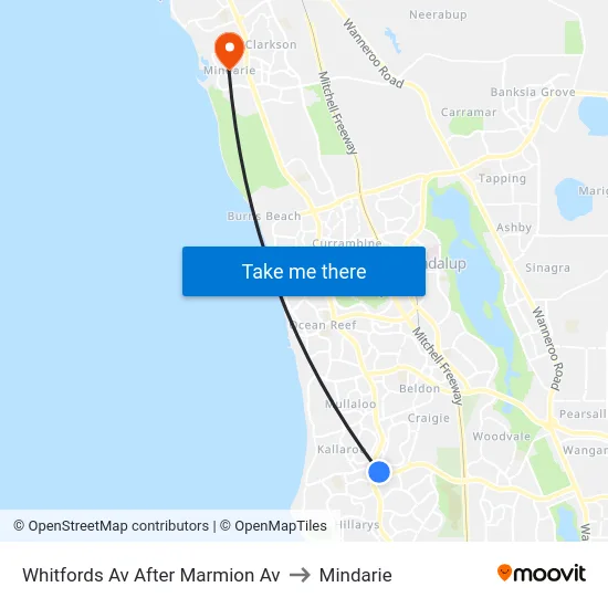 Whitfords Av After Marmion Av to Mindarie map