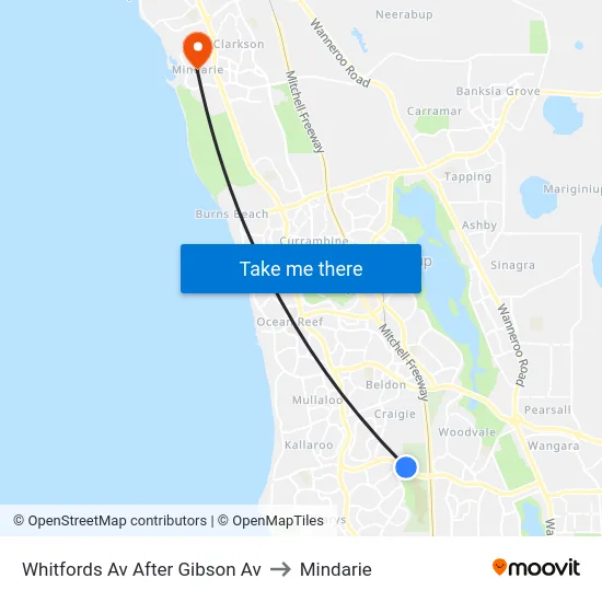 Whitfords Av After Gibson Av to Mindarie map