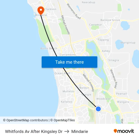 Whitfords Av After Kingsley Dr to Mindarie map