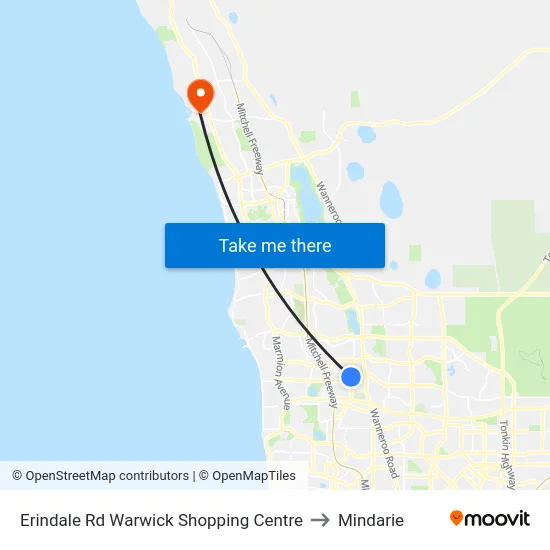 Erindale Rd Warwick Shopping Centre to Mindarie map