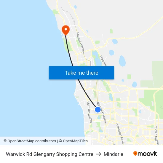 Warwick Rd Glengarry Shopping Centre to Mindarie map